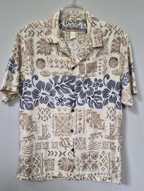 Blue Hawaii Hawaiian Islands Aloha Men's L Tropical Camp Shirt Cotton Native